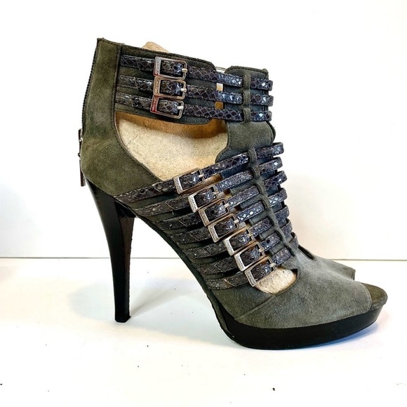 Calvin Klein Grey Suede Strappy Peep-Toe Stiletto - Picture 8 of 10